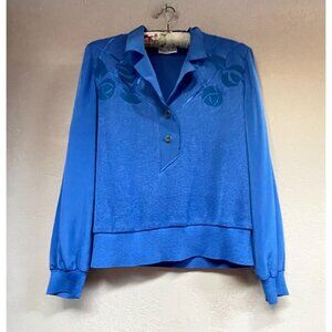 Vintage Philippe Marques Womens Size 12P Popover Collared Sweater Top Blue